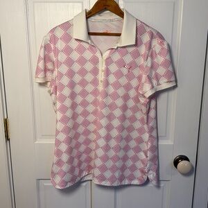 Puma Dark Pink, Light Blue and White Diamond-Print Golf Polo XL